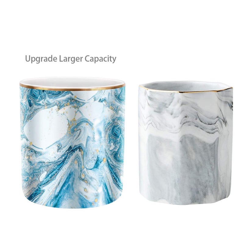 WAVEYU Pen Pencil Holder for Desk, Marble Desk Decor Organizer, Durable Ceramic Pencil Cup Holder Marble Design Makeup Cups for Brushes for Office, Classroom, Blue - Image 4